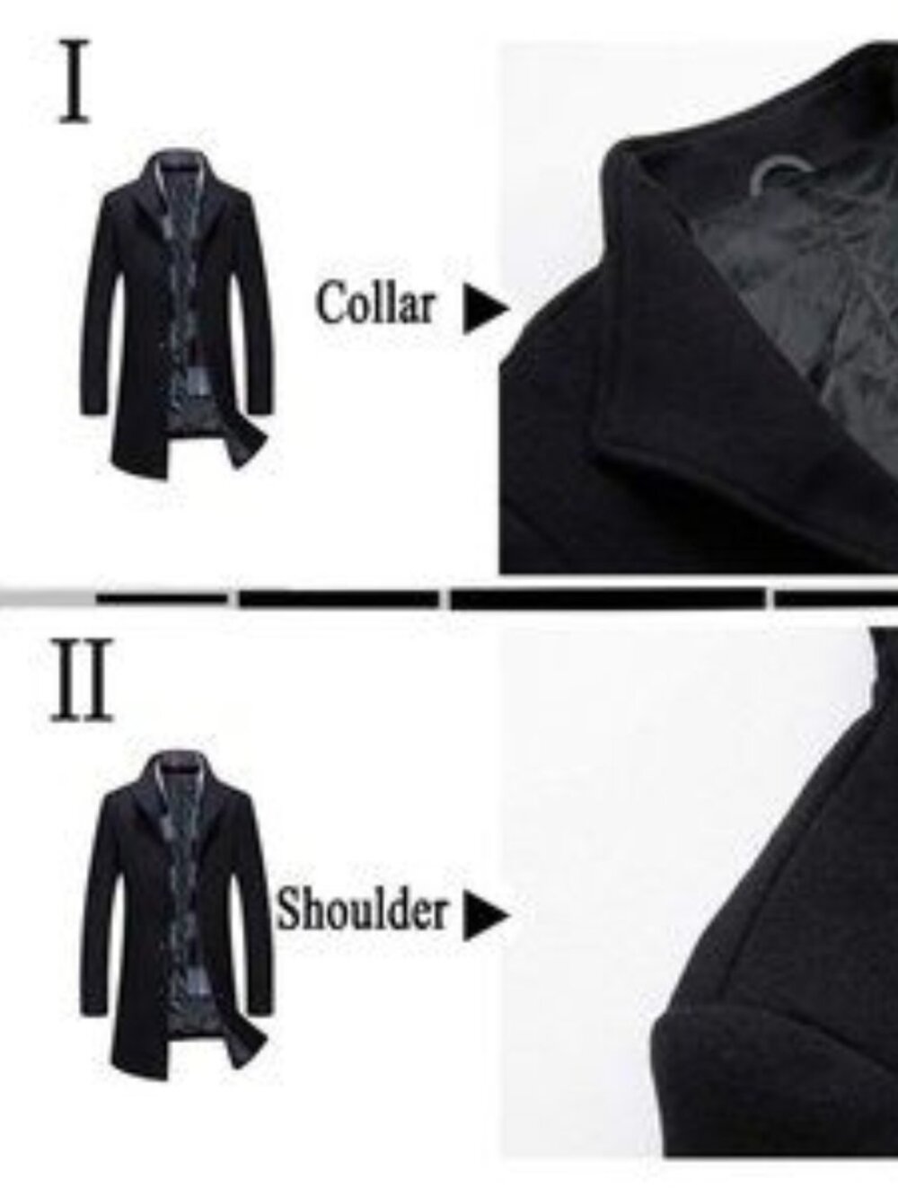 Aptro Men's Wool Trench Coat Winter Business Jacket Overcoat With Scarf- Black - Picture 3 of 6
